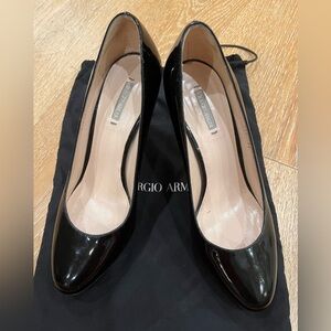 Giorgio Armani black patent platform pumps